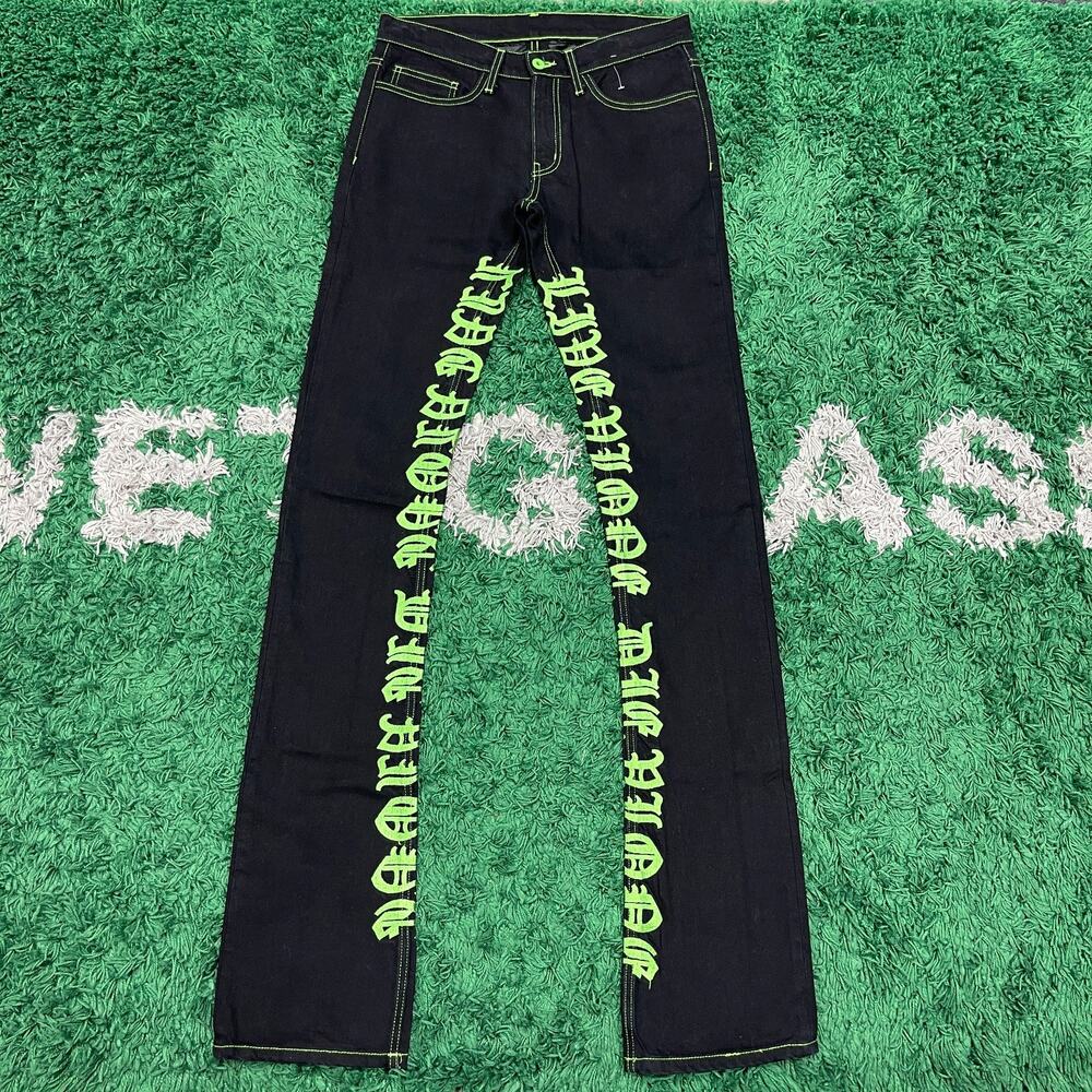 Vlone Old English Live Vlone Die Vlone Green Black denim jeans size Small S B12